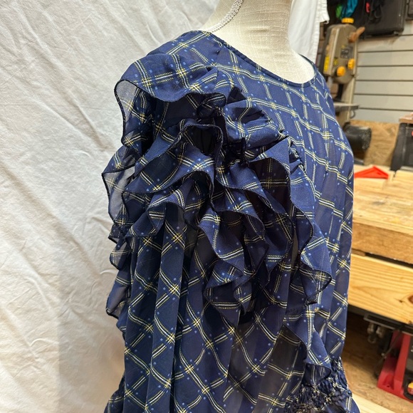 Ashley Stewart Blue and Yellow Sheer Long Sleeve Blouse Size 26/28 - Picture 6 of 12